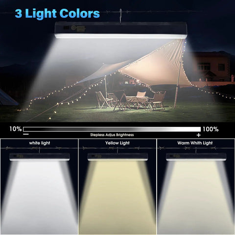 Kickin Bright Magnetic LED Work Light, 15.75 Inch, 8000 Lumens shown with three light color options: white, yellow, warm white