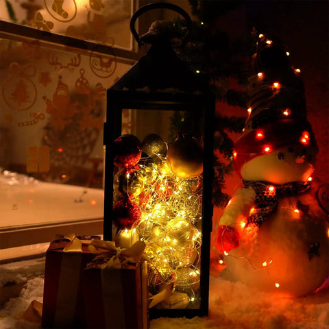 200 LED Battery Operated Fairy Lights With Remote in lantern, 66Ft silver-coated copper wire, Christmas decor in warm white