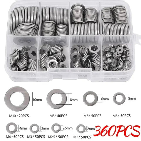 1080 Piece Stainless Steel Screw Washers Assortment Kit For Mechanical Construction Home Repair Automotive DIY Projects Pro Grade Multipurpose Flat Gaskets To Distribute Pressure And Secure Fasteners, 360PCS organizer with M10 to M2 washers