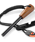 Handmade Wooden Handle Three Eighths Inch Thick Ferro Rod Fire Starter Kit With Striker And Umbrella Rope Waterproof Flint And Steel