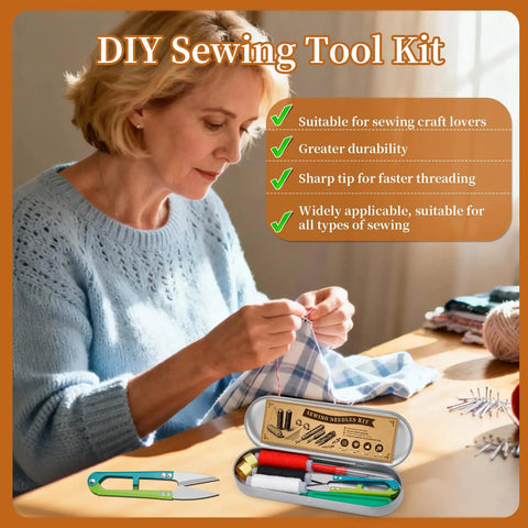 Big Eye Steel Sewing Needles Kit With 42 Pieces, 6 Sizes For Hand Sewing, includes tools and storage, ideal for DIY crafters
