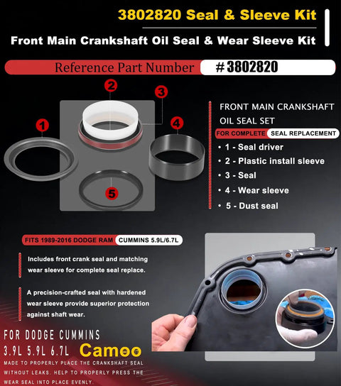 All-In-One Front Cover Crankshaft Seal Installer Kit With 5046 Wear Sleeve Installer And 3802820 Oil Seal Kit for Cummins engines
