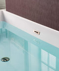 Contemporary 67 Inch Freestanding Acrylic Soaking Bathtub With Matte Black Drain And Overflow deep tub shown from top with water and drain.