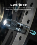 Imini 2 EDC Rechargeable Keychain Flashlight with 50 Lumens Output attached to a metal surface using magnetic cap activation, USB rechargeable.