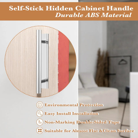 50 Pack Stick On Push Pull Drawer Pulls Adhesive Cabinet Handles ABS Plastic For Kitchen Cabinets Doors Furniture Silver No Tools Required Easy Peel And Stick Installation