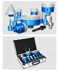 Ultimate 12-Piece Diamond Core Drill Bit Set with Adapters For Angle Grinder, Cutting Holes In Tile Marble Granite And Concrete Like A Pro. Blue diamond hole saw bits in case