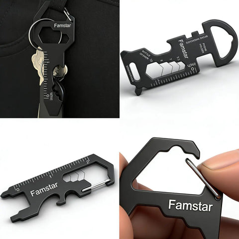 3 Pack Keychain Multi Tool Wrench Ruler Bottle Opener For Men, compact metal gadget for EDC, showing wrench, ruler, opener.