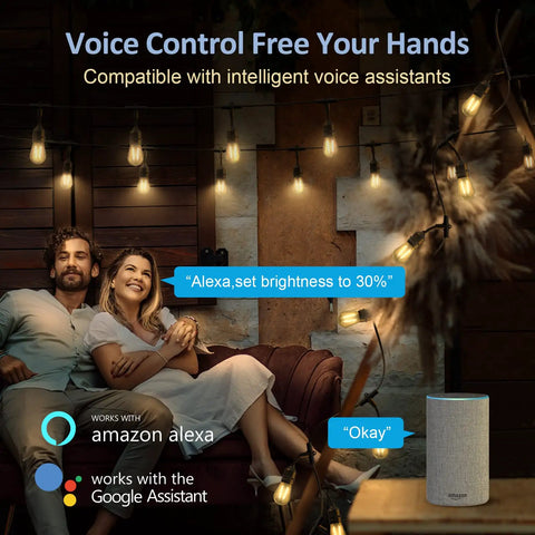 Outdoor String Lights 72.5 Ft With 22 Edison Shatterproof Bulbs, App And WiFi Dimmable Control, Alexa Compatible, IP65 Waterproof LED Patio Lights For All Weather