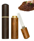 Two Pack Espresso Distribution Tool Set With Walnut And Rosewood Wood Handle Five Needle Espresso Stirrers