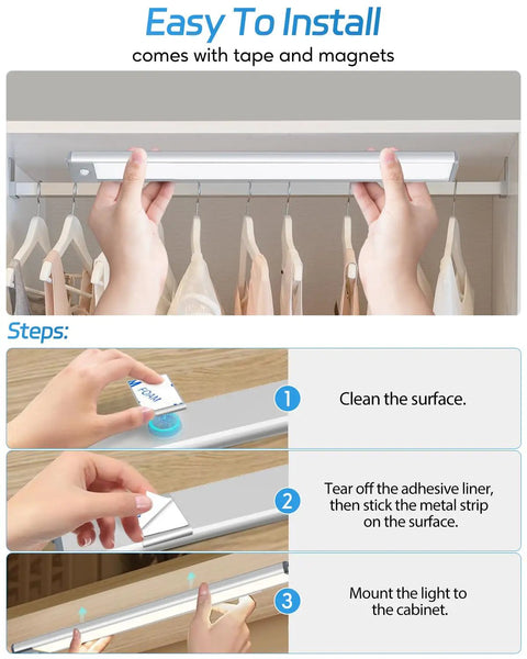 Installation of Under Cabinet Lights With Motion Sensor, 35 LEDs Up To 210 Lumens, 3 Color Temperatures, step-by-step guide