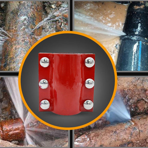 Heavy Duty Pipe Repair Clamp for Steel and Plastic Pipes, waterproof seal, red rustproof steel body, fixing leaks