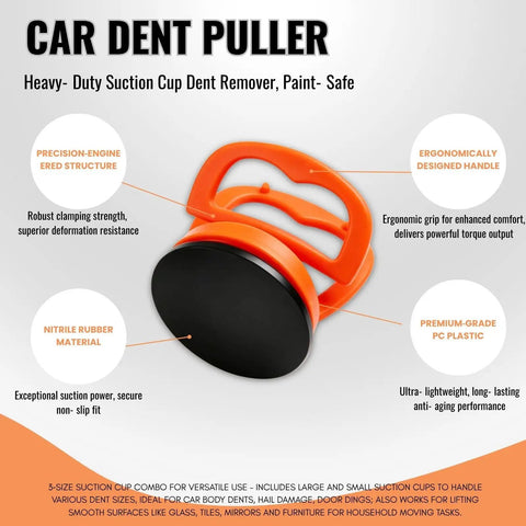 Heavy Duty Dent Puller Kit To Knock Out Stubborn Dings with ergonomic handle and nitrile rubber suction cup for auto body repair.