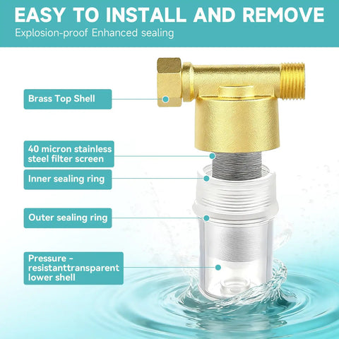 Heavy Duty Copper Water Filter For Washing Machines And Showers, 40 Micron Impurity Filtration With Transparent Window, Brass Top Shell
