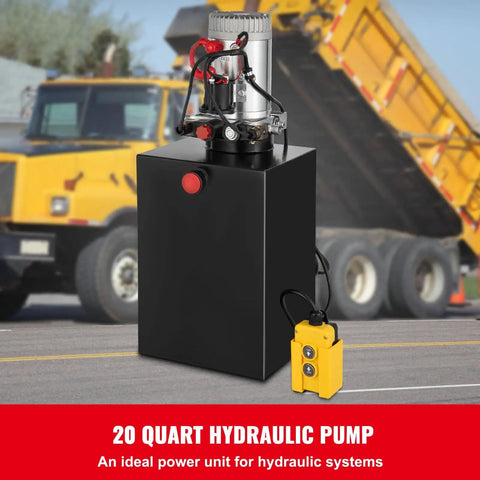Electric Hydraulic Pump 20 Quart Double Acting With Metal Reservoir For Dump Trailers Heavy Duty And Easy To Install Built In Overpressure Relief Valve For Safe Reliable Power Preassembled And Ready To Run