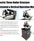 Tough As Nails Electric Ring Roller Bender For Steel Round Roll Bending With Reversible Foot Switch and Real Deal Pinch Roll Design from multiple angles.