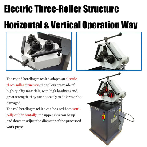 Tough As Nails Electric Ring Roller Bender For Steel Round Roll Bending With Reversible Foot Switch and Real Deal Pinch Roll Design from multiple angles.