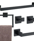 Matte Black 5 Piece Bathroom Hardware Set With 24 Inch Square Towel Racks, SUS304 Stainless Steel Towel Bar Set, Wall Mounted