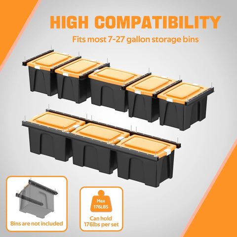 Heavy Duty Overhead Garage Storage Rack System, 26 Inch Adjustable Ceiling Bin Organizer, Rust Resistant Steel, Supports Up To 176 Lbs, for 7-27 Gallon Bins, 6 Sets Included