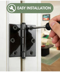 Beefy 3 Inch Door Hinges 24 Pack Black Square Hinge Set With Soft Close Cushion installation on white door frame