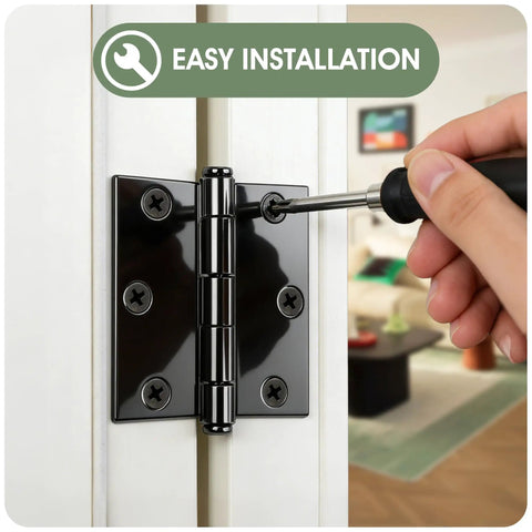 Beefy 3 Inch Door Hinges 24 Pack Black Square Hinge Set With Soft Close Cushion installation on white door frame