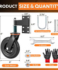 8 Inch Heavy Duty Fence Gate Wheel With 360 Degree Rotation Spring Loaded Rubber Caster 700 Lbs Capacity Fits Metal Tube Or Wooden Gates No Fuss Install With Straight Bolts And U Bolts including components and dimensions