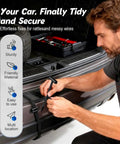 Man using Heavy Duty Nylon Zip Ties With Pin And Button Buckle For Car Repairs Universal Cable Tie Buckle on car trunk