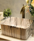 USZWBY Marbling Vessel Sink - Rectangular Ceramic Bathroom Sink measuring 18.9x14.6x5.1 inches, showcasing elegant marble pattern.