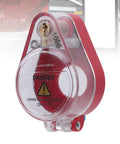 Emergency Stop Button Switch Cover for 22mm Mount Transparent ABS Lockout Guard with warning sign visible