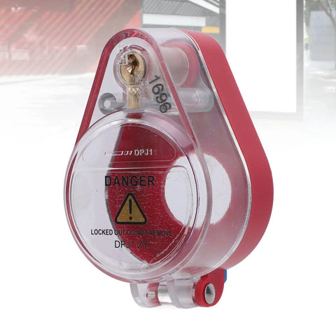Emergency Stop Button Switch Cover for 22mm Mount Transparent ABS Lockout Guard with warning sign visible