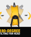 180-degree tilting head of 20 Inch Industrial High Velocity Drum Fan With 3-Speed Tilting Head For Outdoor, Garage, Workshop, Home And Warehouse Use.