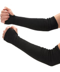 Hardcore Cut Resistant Arm Sleeves Built Tough With Real Dupont Kevlar Fiber For Serious Shop And Mat Drills showing black sleeves on forearms.