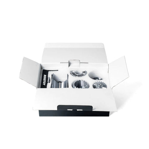 Open box with parts of 1:18 Scale Jet Engine Model Turbofan Engine Desktop Decor And DIY Kit For Aviation Nerds Realistic Fighter Jet Powerplant Educational Toy Military Tech Collectible Gift Eye Catching Display Piece