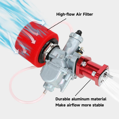 VM22 Racing Performance Carburetor For Predator 212cc And 196cc Clone Engines with red 38mm air filter and intake manifold