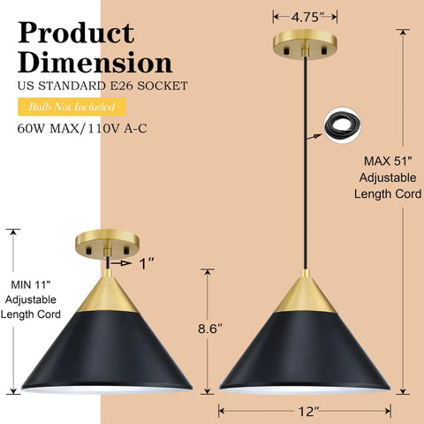 Dope Modern Industrial Gold Pendant Lights 12 Inch Hanging Ceiling Fixtures Three Pack Black Finish for Bar Dining Room Living Room Kitchen Island Corridor Bedside
