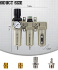 Pro Grade Heavy Duty 1/2 Inch NPT Air Compressor Dryer With 3 Stage Water And Oil Separator for Plasma Cutters, dimensions shown.