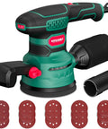 Heavy Duty 5 Inch Random Orbital Sander With 3.8 Amp 450W Motor And Variable Speed Up To 12000 Rpm, dual handle grip, sanding pads