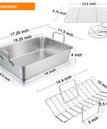 Stainless Steel Roasting Pan Set 16 Inch With V Rack And Cooling Rack For Roasting Turkey Lasagna And More Heavy Duty