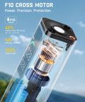 Close-up of F10 Cross motor in a 2 In 1 Cordless Tire Inflator And Air Blower Portable Air Compressor with light and power bank