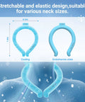 Diagram showing All Day Ice Neck Wrap for Summer Heat Relief in cooling and endothermic states, 6.5x7.8 inches blue tube.