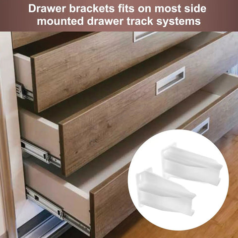 Heavy Duty White Drawer Track Back Plate Kit With Mounting Screws Replaces Side Mounted Ball Bearing Slides Kitchen Cabinet Hardware Easy Swap Fixes Wobbly Drawers Quick Assembly with drawer brackets and tracks