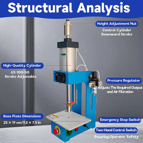 Straight Shooting Pneumatic Punch Press Machine With Easy Adjustable Stroke And Solid C Shape Frame, Desktop Air Powered Hole Puncher For Zero Guesswork Alignment And Smooth Daily Grind