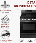 Detail view of Frigidaire Gas Range Stove Knobs Replacement Kit with durable ABS plastic and universal shaft.