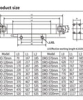 Technical diagram showing product dimensions for Two Axis Digital Readout Display For Milling Machines And Lathes With Glass Scale Precision.