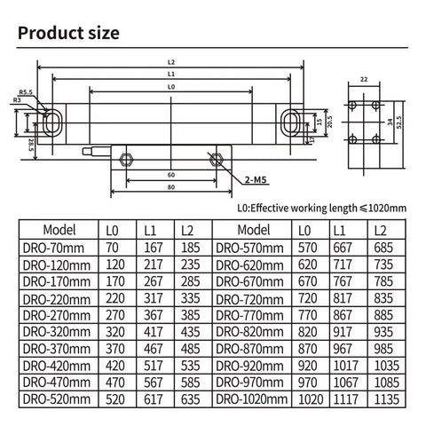 Diagram of Two Axis DRO Readout Display For Milling Machines And Lathes Compatible With Bridgeport Knee Mills, showing dimensions
