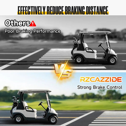 Comparison of golf cart braking, showing top poor performance and bottom with Electric Golf Cart Brake Drum Maintenance Kit For TXT PDS 1997 And Up