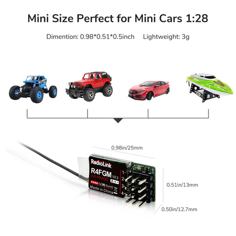 Ultra Compact Four Channel Gyro RC Receiver For Mini Cars With One Time Binding And 2Point4Ghz Long Range Up To About 400m