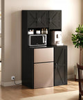 All In One Mini Fridge Cabinet With Storage And Coffee Bar Station, Outlets And Microwave Shelf, Wine And Beverage Stand