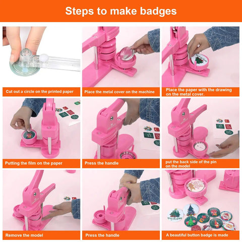 Steps to use the Awesome Vibrant Pink Button Maker Press With Three Size Dies And One Fifty Pcs Badge Supplies.