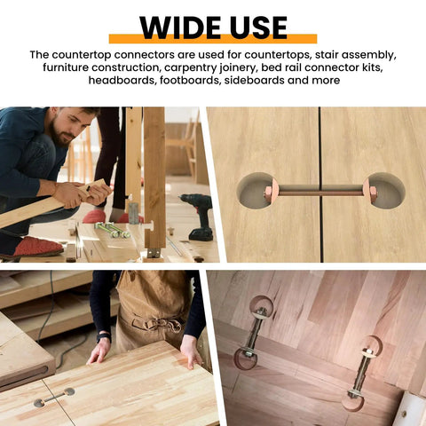 Killer Fit Four Pack M8x100MM Countertop Connector Bolts With Half Moon Washers And Hex Nuts installed for secure joint fastening.
