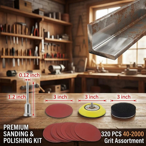 Pro Grade 320 Piece 3 Inch Sanding Discs Kit With 16 Grits Hook And Loop Backer Plates in workshop setting